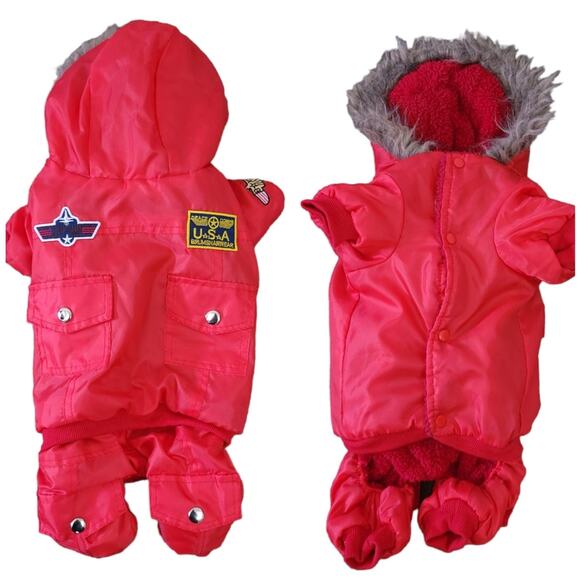 Dog Puffer Coat Top Gun XL Red, Fleece Lined Snap Buttons - Picture 1 of 7